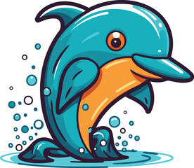 Cartoon dolphin. Vector illustration of a dolphin jumping in the water.