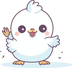 Cute cartoon white chicken. Vector illustration isolated on white background.