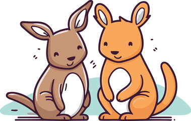 Cute kangaroos. Vector illustration. Cartoon style.