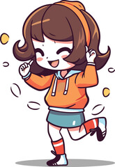 Girl running and jumping with happy expression. Vector cartoon character illustration.
