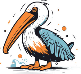 Pelican. Hand drawn vector illustration isolated on white background.