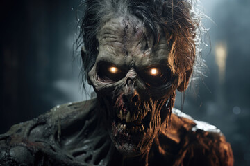Portrait of a horrible scary zombie man. Horror. Halloween. Generative AI - obrazy, fototapety, plakaty