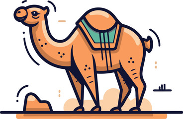 Camel. Vector illustration in flat linear style on white background.