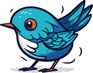 vector illustration of a cute cartoon blue bird isolated on white background.