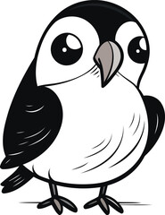 Cute cartoon black and white bird. Vector illustration isolated on white background.