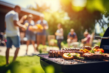 Sunday barbecue scene. Festive outdoors party - obrazy, fototapety, plakaty