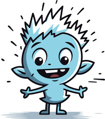 Cute blue monster cartoon. Vector illustration isolated on white background.