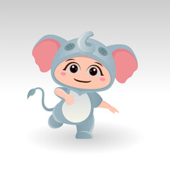 Cute elephant With Cartoon Icon Vector Illustration. Cute bear mascot costume concept Isolated Premium Vector. Flat Cartoon Style