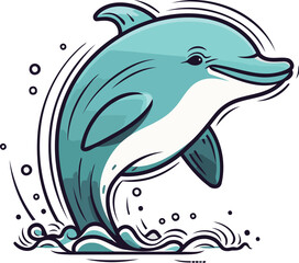 Dolphin jumping out of water. Vector illustration on white background.