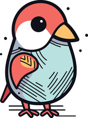 Vector illustration of cute cartoon little bird. Isolated on white background.