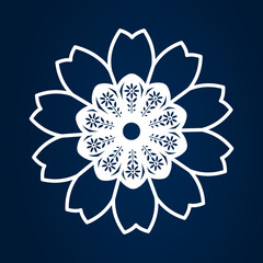 white flower pattern drawing on blue background