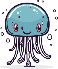 Cute cartoon jellyfish. Vector illustration in doodle style.