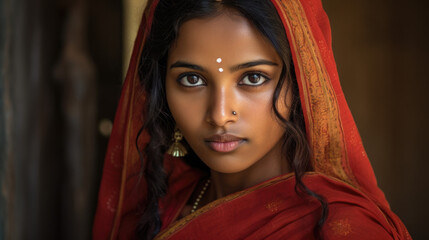 Empowering Ethnic Beauty: Traditional Indian Woman in a Cinematic Portrait. Generative AI