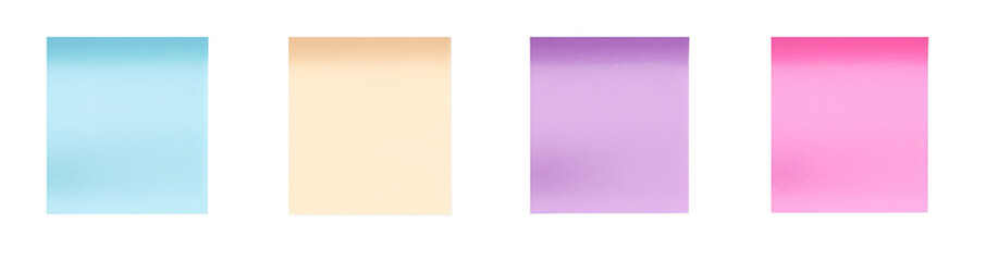 Four colorful empty paper sheets isolated on transparent background PNG, mock up for design
