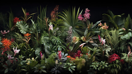 Fototapeta premium Lush green plants and flowers banner