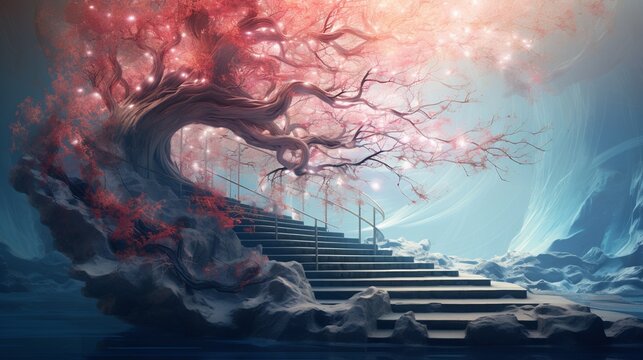 A staircase surreal geometric ,  abstract creation