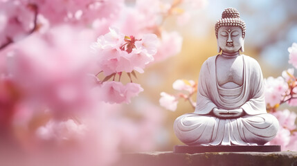 Une statue en pierre style bouddha assise en méditation.