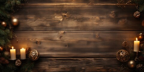 wooden background texture with christmas decoration. 