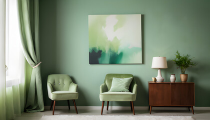 Living room with two chairs and a painting
