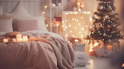 Cozy Christmas Bedroom Interior with Festive Decor - Celebrating Happy New Year at Home