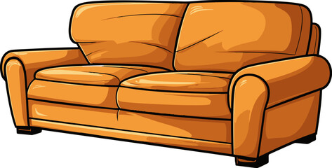 Minimalistic vector image of a simple, comic-style flat colored sofa.