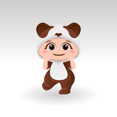 Cute panda With Cartoon Icon Vector Illustration. Cute bear mascot costume concept Isolated Premium Vector. Flat Cartoon Style