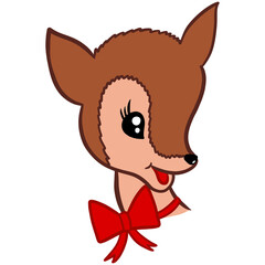 Cute Reindeer Cartoon With Red Bow