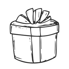 Icon of a gift box wrapped in a ribbon with a bow. A simple image of a closed box. Empty texture. Isolated vector on a pure white background.