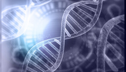 DNA strands on scientific background. 3d illustration..