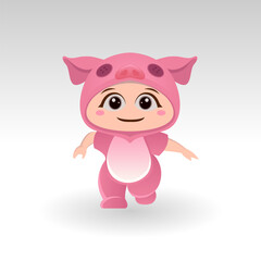 Cute Pig With Cartoon Icon Vector Illustration. Cute bear mascot costume concept Isolated Premium Vector. Flat Cartoon Style