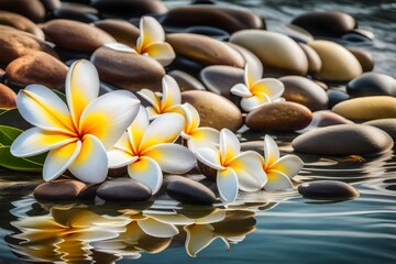frangipani flower on stones