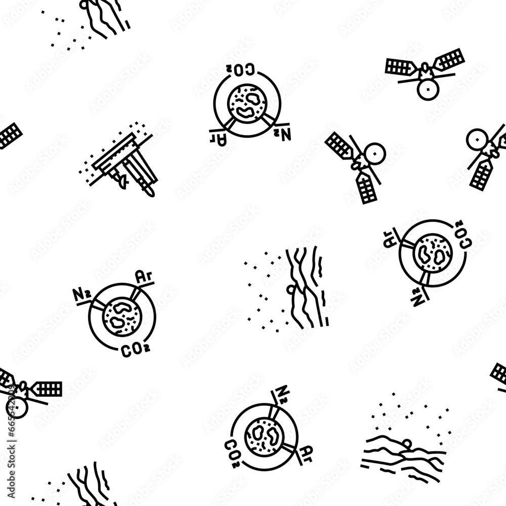 Poster mars planet space astronomy vector seamless pattern thin line illustration