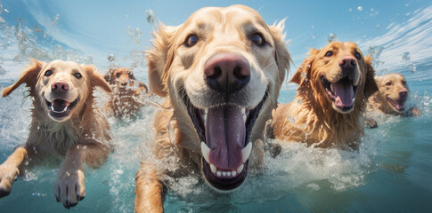 Dogs swimming and playing under water - Powered by Adobe