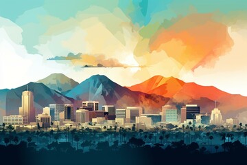 Skyline of Tucson with gradient layers emphasizing transparent landmarks. Generative AI - obrazy, fototapety, plakaty