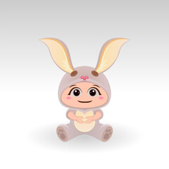Cute Rabbit With Cartoon Icon Vector Illustration. Cute bear mascot costume concept Isolated Premium Vector. Flat Cartoon Style