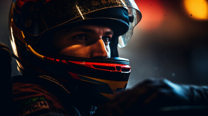 NASCAR F1 Motorbike pilot driver on blurred background