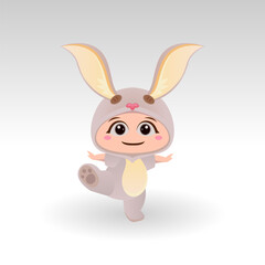 Cute Rabbit With Cartoon Icon Vector Illustration. Cute bear mascot costume concept Isolated Premium Vector. Flat Cartoon Style