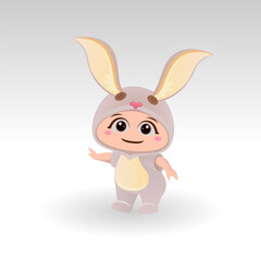 Cute Rabbit With Cartoon Icon Vector Illustration. Cute bear mascot costume concept Isolated Premium Vector. Flat Cartoon Style