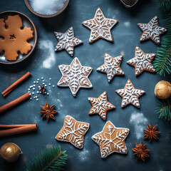 Fototapeta na wymiar christmas gingerbread cookies and decorations