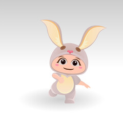 Cute Rabbit With Cartoon Icon Vector Illustration. Cute bear mascot costume concept Isolated Premium Vector. Flat Cartoon Style