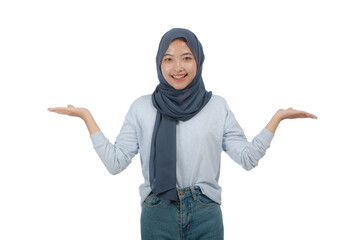 Young Asian Hijab Woman Presenting Isolated