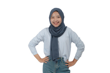 Young Asian Hijab Woman with Happy Confident Pose Isolated