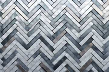 Glossy mosaic tiles forming a wall with a 3D, herringbone pattern. Stacked bricks create a 3D rendered concrete block background. Generative AI