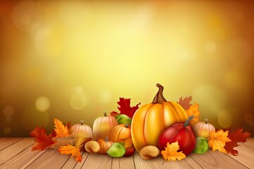 Naklejka na ściany i meble pumpkin autumn illustration with autumn leaves flat illustration for fall season celebration on white background made with ai generated