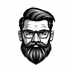 logo emblem with the face of bearded man with a mustache and glasses on a white isolated background