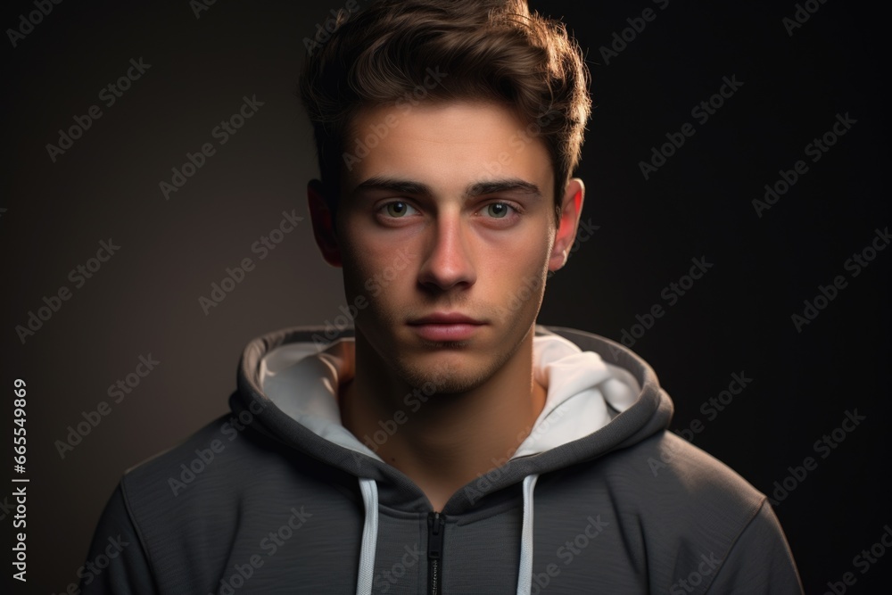 Aufkleber a young man wearing a hoodie poses for a picture. this versatile image can be used in various contex
