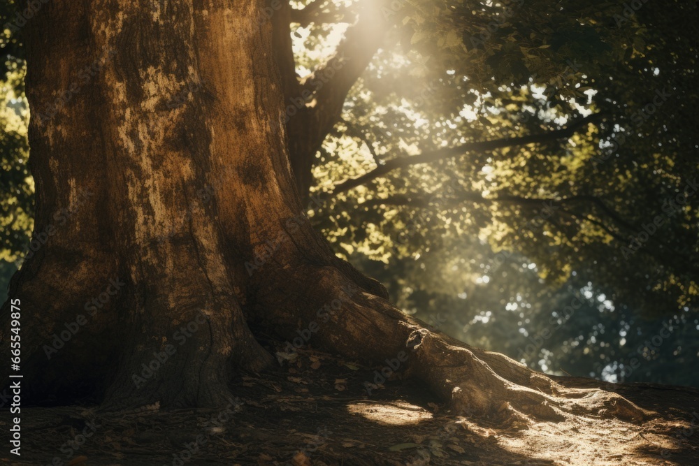 Poster Sunlight shines through the branches of a tree. Ideal for nature-themed designs and concepts.