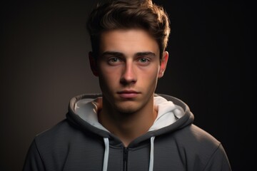 Obraz premium A young man wearing a hoodie poses for a picture. This versatile image can be used in various contexts.