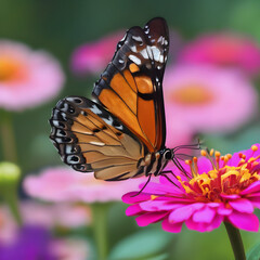 A butterfly perched on a vibrant zinnia.