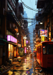 Neon Nocturne: A Japanese Night Streets Art Poster, Capturing the Luminous Veins of Urban Twilight Veiled in Neon Mystique, Crafted by Generative AI